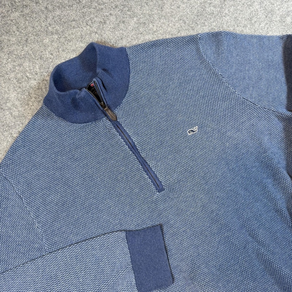 Vineyard Vines Sweater Mens 2XL Blue 1/4 Zip Mock Neck Knit Pullover Geometric